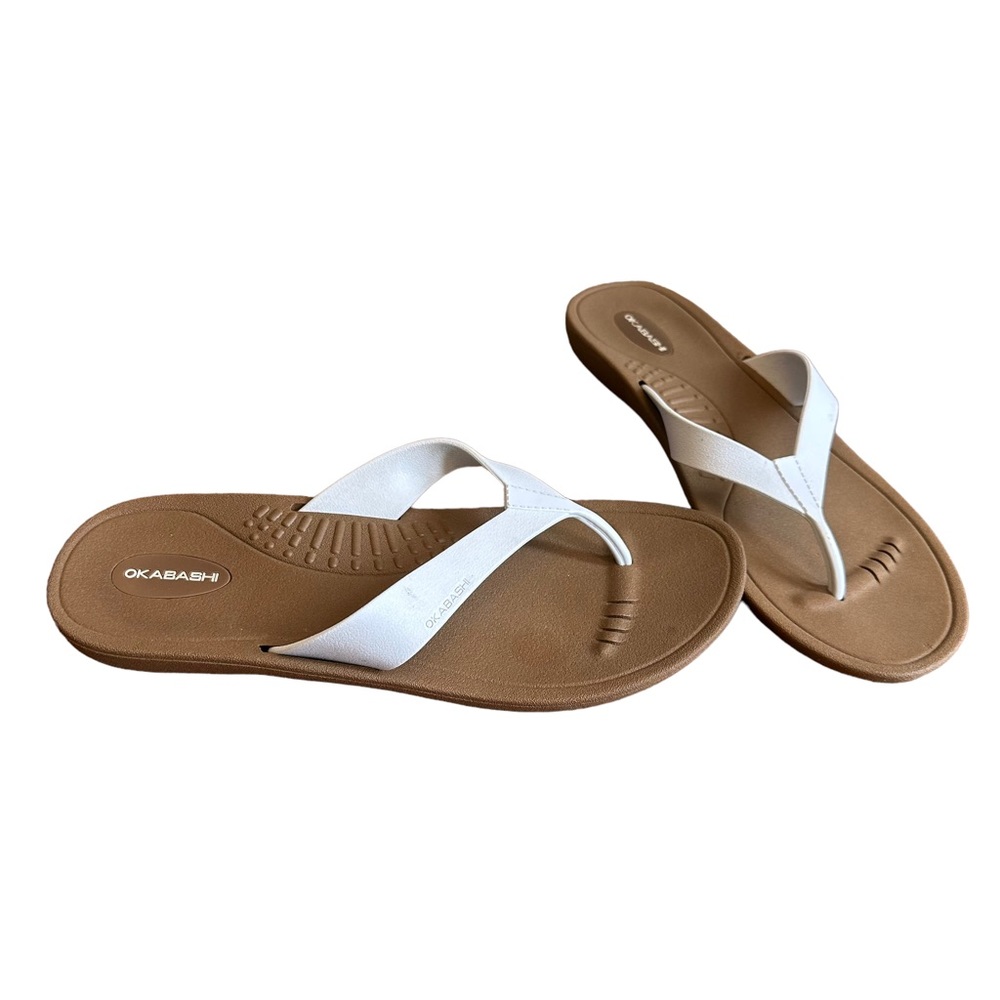 Okabashi Breeze Whit & Tan Flip Flaps Sandals Size: 7